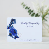 青モダンフローラ金ゴールドスワール結婚式RSVP 出欠カード (スタンド正面)