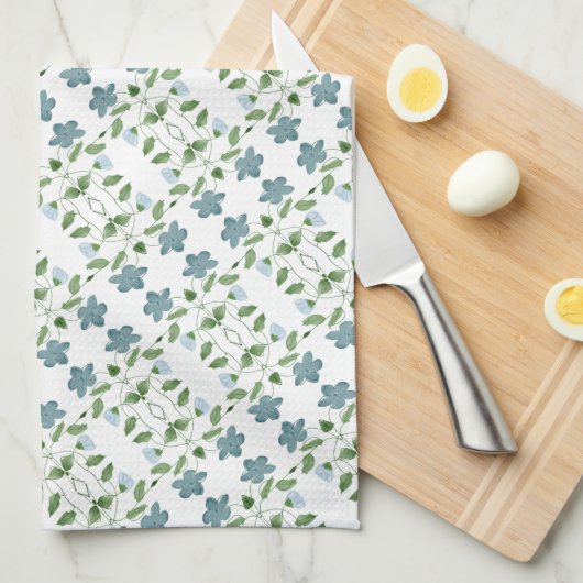 青モダンフローラ キッチンタオル (四つ折り)