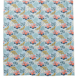 青モダンフローラ シャワーカーテン