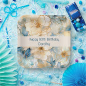 青モダンフローラ ペーパープレート (パーティー)