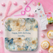 青モダンフローラ ペーパープレート (パーティー)