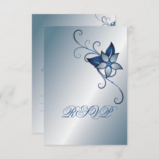 青モダンフローラRSVP結婚式招待状 出欠カード (正面/裏面)