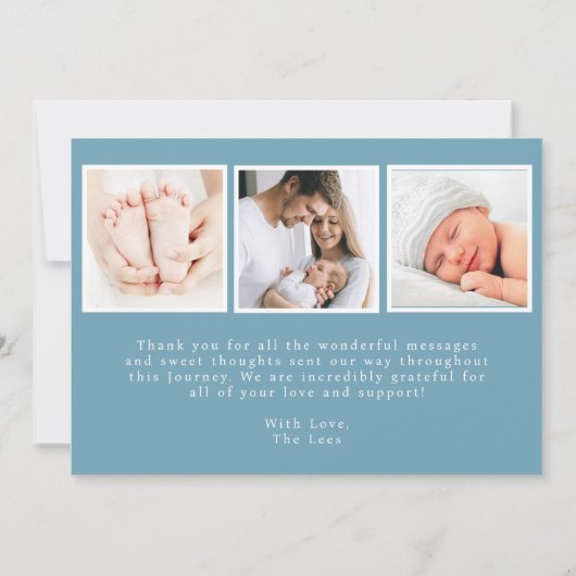 青モダンベビー写真誕生のお知らせ 招待状 (裏面)