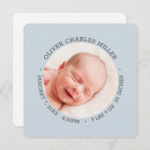 青モダンベビー誕生発表写真カード 案内状 (正面/裏面)