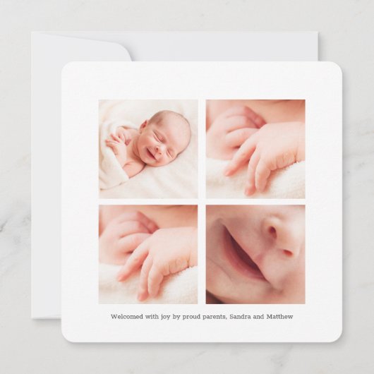 青モダンベビー誕生発表写真カード 案内状 (裏面)