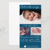 青モダンベビー誕生発表写真カード 案内状 (正面/裏面)