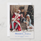 青モダンミニマルのクリスマス写真の雪 シーズンカード (正面)