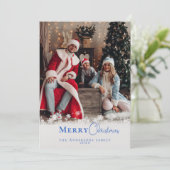 青モダンミニマルのクリスマス写真の雪 シーズンカード (スタンド正面)