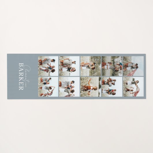 青モダンミニマルエレガント数々の写真コラージュ ヨガマット (裏面(横))