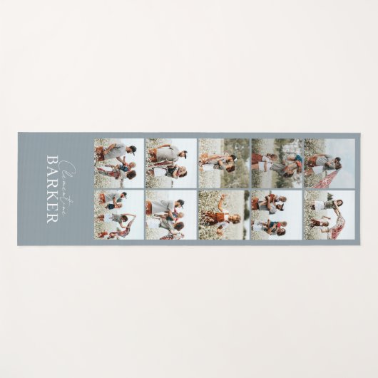 青モダンミニマルエレガント数々の写真コラージュ ヨガマット (正面(横))