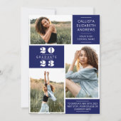 青モダンミニマル白フォトグリッド卒業 案内状 (正面)