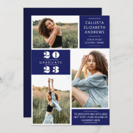 青モダンミニマル白フォトグリッド卒業 案内状