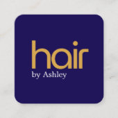 青モダンミニマル黄はっきりした毛サロン スクエア名刺 (正面)