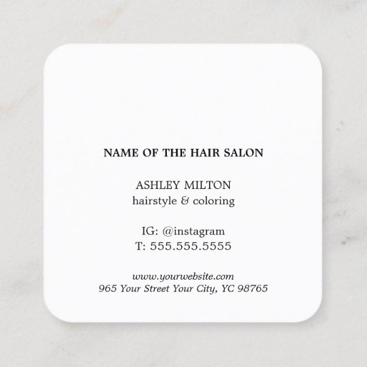 青モダンミニマル黄はっきりした毛サロン スクエア名刺 (裏面)