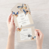 青モダンミニマル&錆蝶タンQRコード オールインワン招待状 (貼ってはがせる)