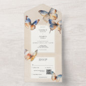 青モダンミニマル&錆蝶タンQRコード オールインワン招待状 (内側)