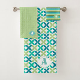 青モダンモノグラムの緑のジオメトリック形状 バスタオルセット