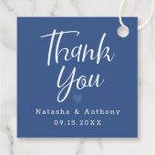 青モダン三ハート結婚の感謝 フェイバータグ (裏面)