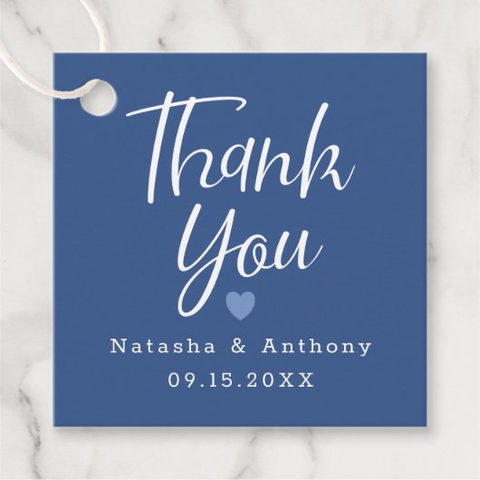 青モダン三ハート結婚の感謝 フェイバータグ (正面)