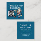 青モダン公証人パブリックQRコードおもしろい スクエア名刺 (正面/裏面)