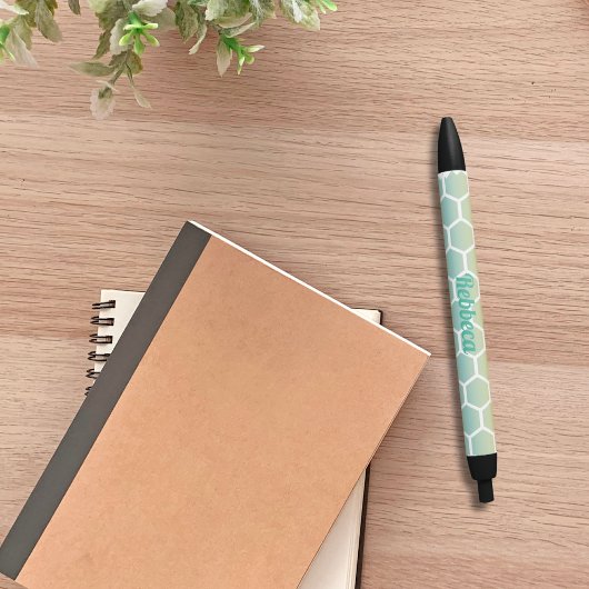 青モダン六角モノグラム 黒ボールペン