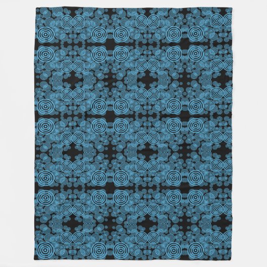青モダン円パターン フリースブランケット (正面)