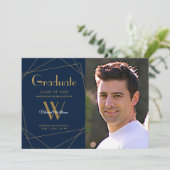 青モダン写真モノグラム幾何学卒業 案内状 (スタンド正面)