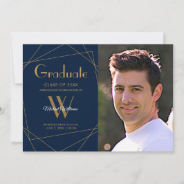 青モダン写真モノグラム幾何学卒業 案内状