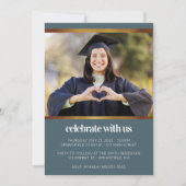 青モダン写真卒業 招待状 (正面)