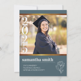 青モダン写真卒業 招待状