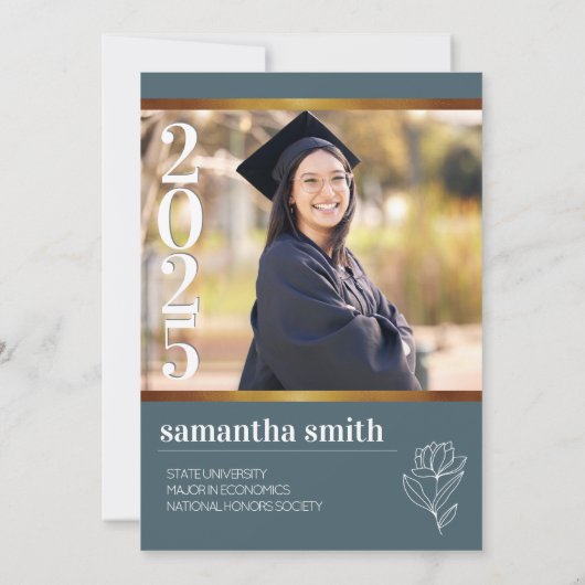 青モダン写真卒業 招待状 (裏面)