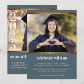 青モダン写真卒業 招待状 (正面/裏面)