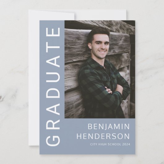 青モダン写真卒業 案内状 (正面)