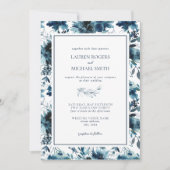 青モダン冬の植物水の色結婚の 招待状 (正面)