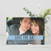 青モダン切り取り日付保存招待状 招待状 (スタンド正面)