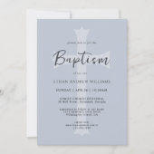 青モダン十字ベビーバプテスマ写真 招待状 (正面)