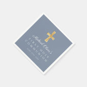 青モダン十字宗教少年ファースト・コミュニオン スタンダードカクテルナプキン (角)