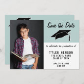 青モダン卒業写真を保存 案内状 (正面/裏面)