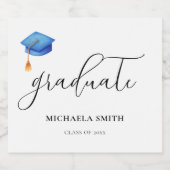 青モダン卒業式キャップスクリプト卒業生 スパークリングワインラベル (シングルラベル)