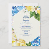 青モダン地中海のブライダルシャワー 招待状 (正面)