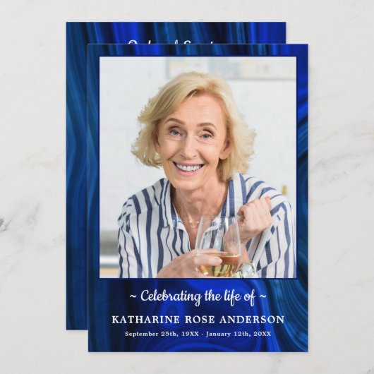 青モダン大理石サービスの葬儀の写真順序 プログラム (正面/裏面)