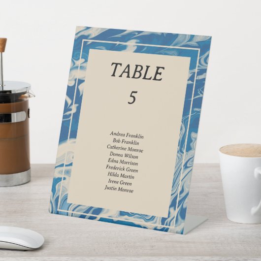 青モダン大理石結婚沿岸の表番号 台座サイン (インサイチュ)