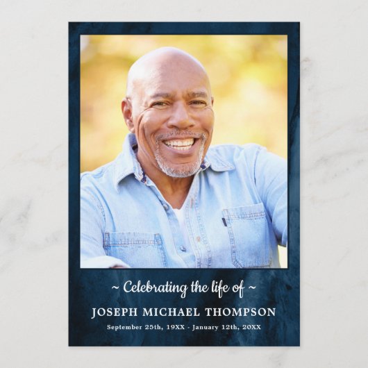 青モダン大理石Photo Order Of Service葬儀 プログラム (正面)