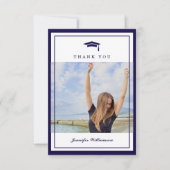 青モダン字エレガント卒業写真 サンキューカード (正面)