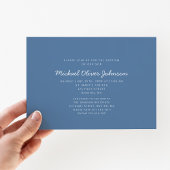 青モダン宗教十字写真少年バプテスマ 招待状