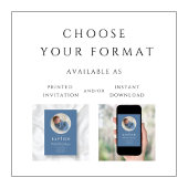 青モダン宗教十字写真少年バプテスマ 招待状