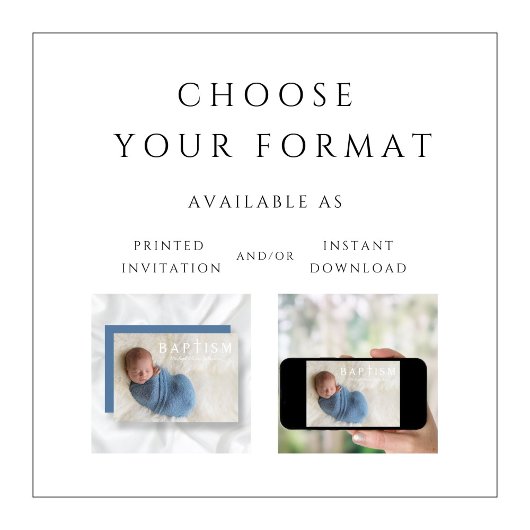 青モダン宗教十字写真少年バプテスマ 招待状