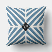 青モダン対角線ストライプモノグラムイニシャル クッション (裏面)