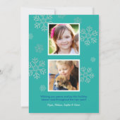 青モダン平和と喜びスノーフレーク写真 シーズンカード (裏面)