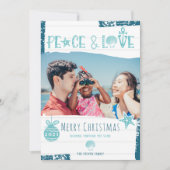 青モダン平和ラブビーチクリスマス写真 シーズンカード (正面)